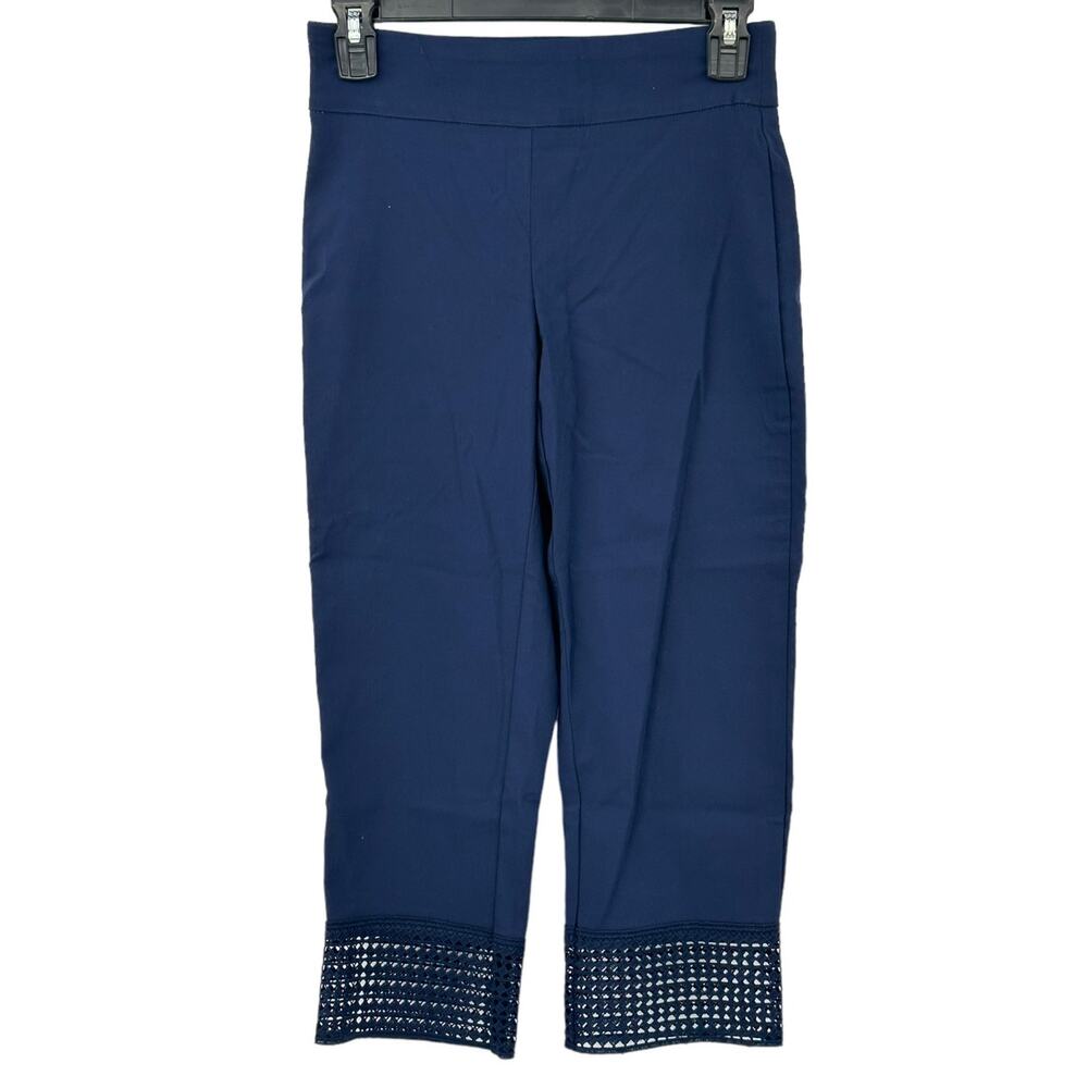 JM Collection Pants Womens PP 0P 2P Petite‎ Crop Capri Navy Pull On Stretch Lace